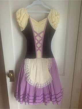 Cream and Lavender Peasant-Style Women's Dress with Black Bodice
